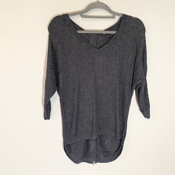 Express charcoal gray elbow sleeve lightweight exposed zipper detail sweater - Picture 1 of 9